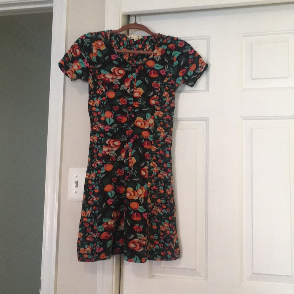 Floral print skater dress black mini